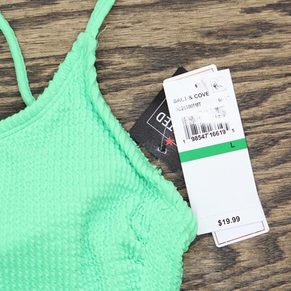 NWT Salt + Cove Juniors Rib Scrunch Scoop-Neck Bikini Top Mint Tea Green L - Picture 7 of 9